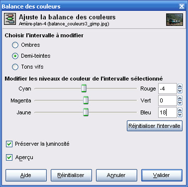 Balance de couleurs sous GIMP