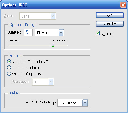 Enregistrement JPEG sous Photoshop Elements