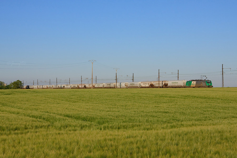 La BB 27148 est vue en t&ecirc;te d'une rame bigar&eacute;e de c&eacute;r&eacute;alier &agrave; destination de Chartres.