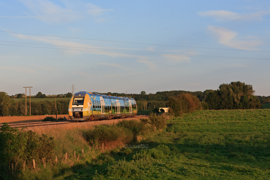 Un XGC Champagne-Ardennes est vu s'appr&ecirc;tant &agrave; marquer l'arr&ecirc;t en gare de Langres avec un TER pour Reims.