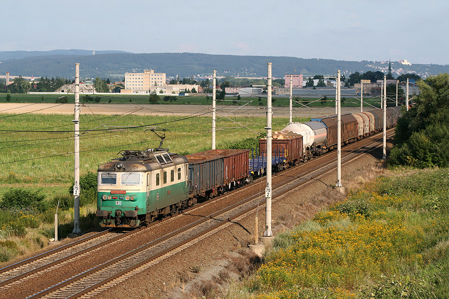 La 130 011-0 passe avec un train de fret &agrave; &Scaron;těp&aacute;nov.