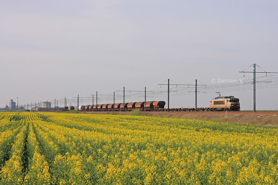 Reliant le triage bordelais &agrave; la r&eacute;gion Parisienne, ce train de fret assur&eacute; en BB 22200 est photographi&eacute; dans la plaine de la Beauce, sur la commune d'Artenay.