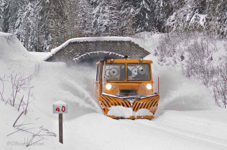 La draisine "Jeannine" d&eacute;bouche du tunnel de la Savine.