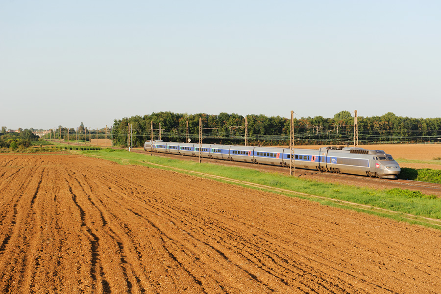 Ce TGV Paris - Chalon approche de son terminus, et passe ici &agrave; Meursault.
