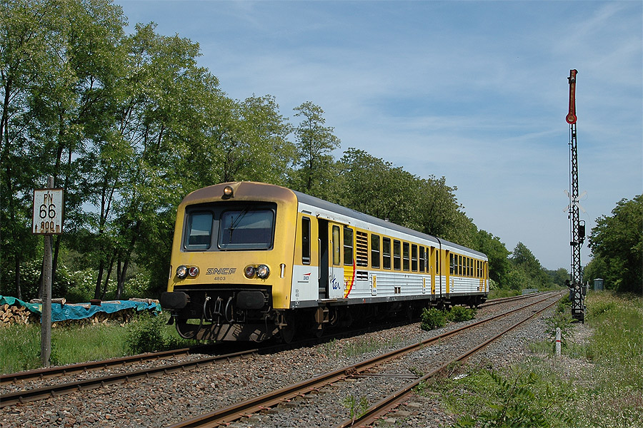 Le X 4803 arrive à Seltz, en assurant le TER 830727 Lauterbourg - Strasbourg.